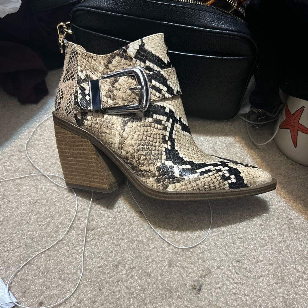 Vince Camuto Gidgey Stacked Heel Python Ankle Booties - Picture 9 of 9